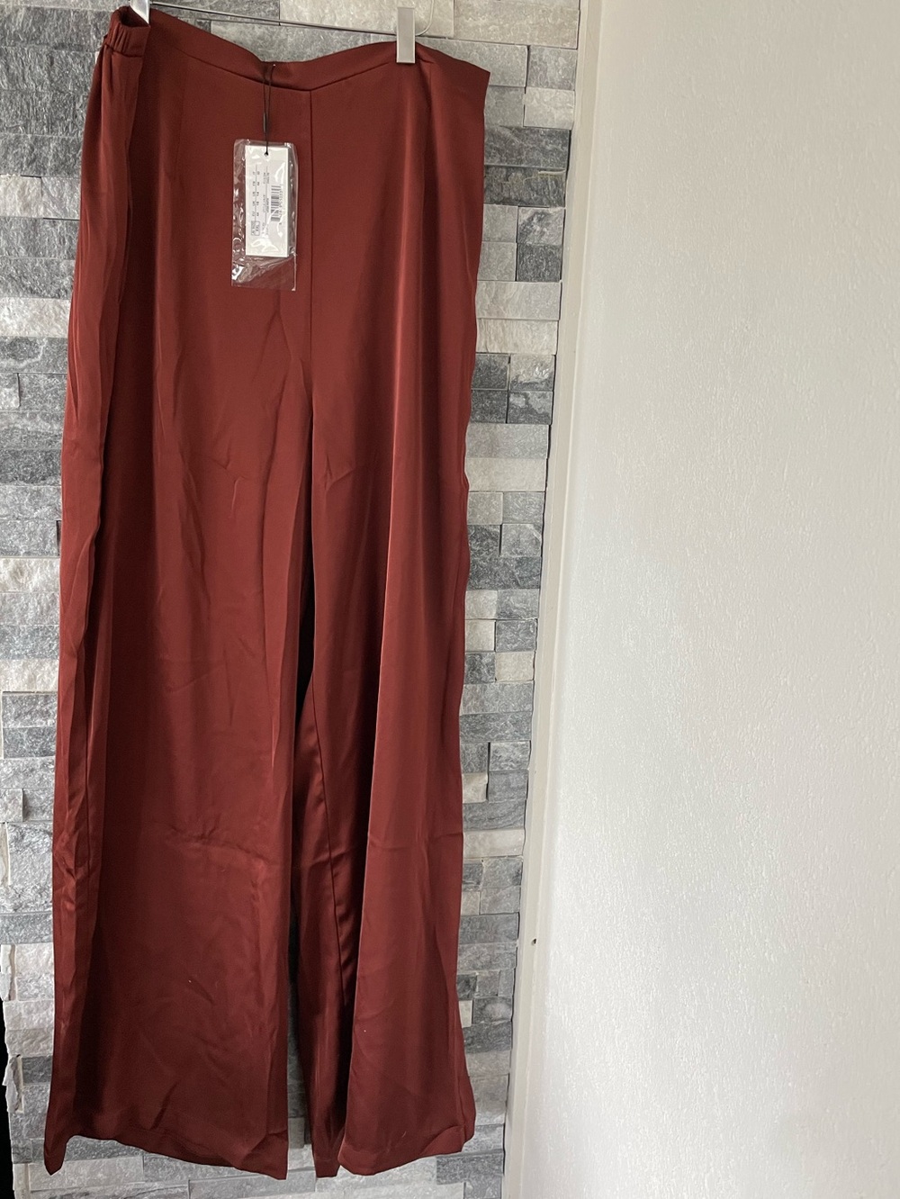 ANDREA ILYAMAH NWT Uchi Pants Chocolate Brown Satin Wide Leg High Waist-XXL - Picture 2 of 9